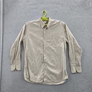 St. Croix‎ Men Button Up Shirt LARGE Beige Striped Long Sleeve Made In Italy